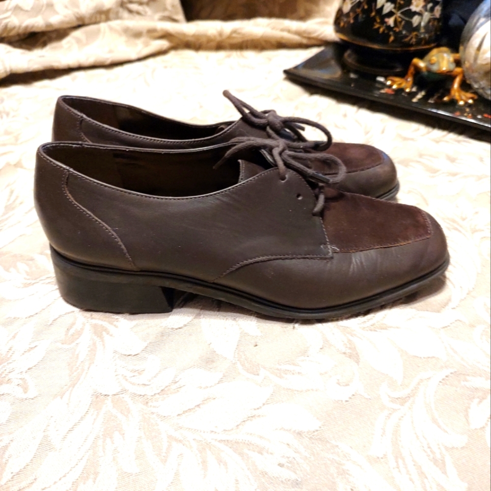 🐿️🍂🐿️Fab Vintage 90s Chocolate Brown Genuine Leather Suede Oxfords - 7.5M